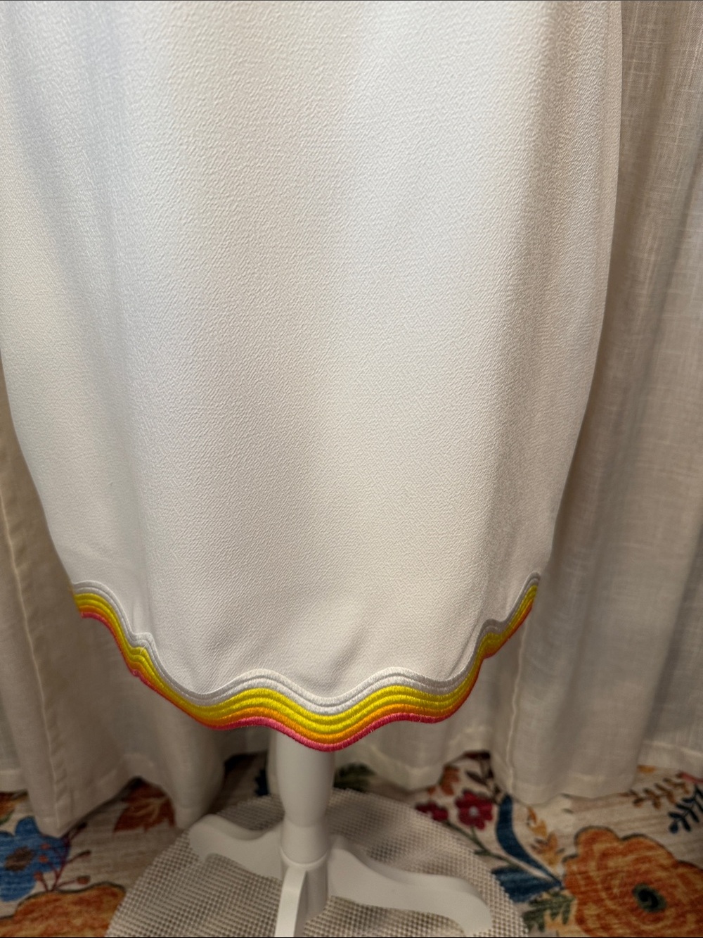 Trina Turk White Shift Dress Rainbow Ric Rac Trim Sleeveless Mod Mini-Size S/M - Picture 7 of 15